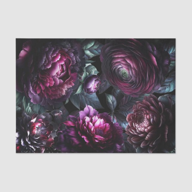 Bold Moody Flowers Black Enchanted Floral Wedding Tissue Paper (Front)