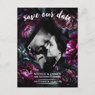 Bold Moody Flowers Enchanted Floral Save the Date Announcement Postcard