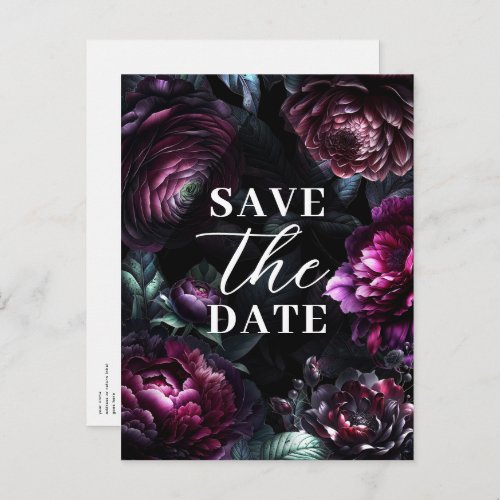 Bold Moody Flowers Enchanted Floral Save the Date Announcement Postcard