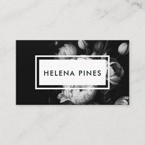 Bold Moody Painterly Flowers Black and White Business Card