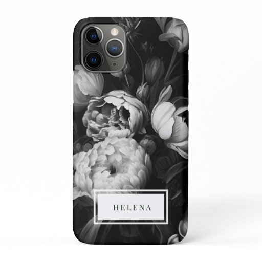 Bold Moody Painterly Flowers Black and White iPhone 11 Pro Case