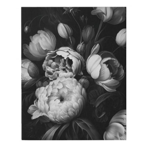 Bold Moody Painterly Flowers Black and White Faux Canvas Print