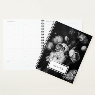 Bold Moody Painterly Flowers Black and White Planner
