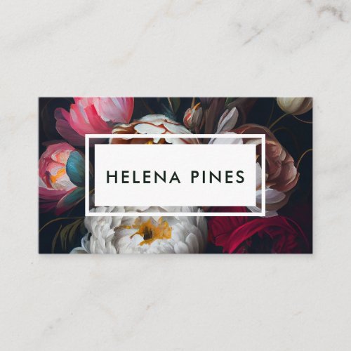 Bold moody painterly flowers on dark business card