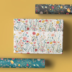 Bold Moody Romantic Colorful Wildflower Garden Wrapping Paper Sheets