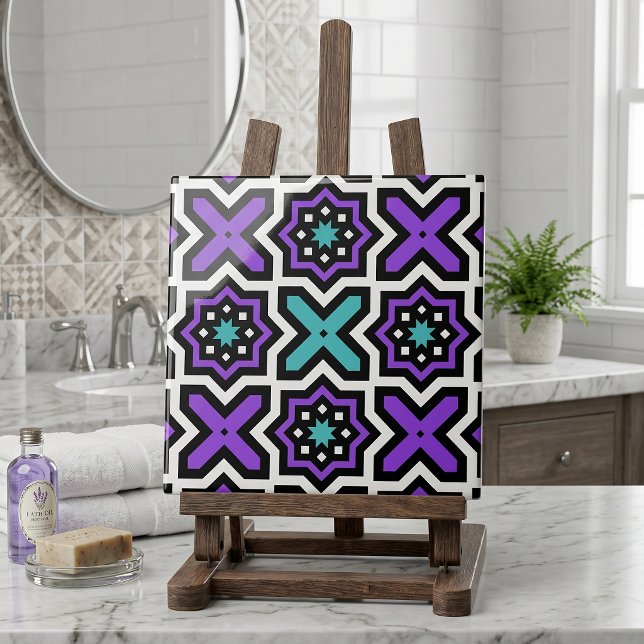 Bold Moroccan Geometric Purple Teal Mosaic Pattern Ceramic Tile (Creator Uploaded)