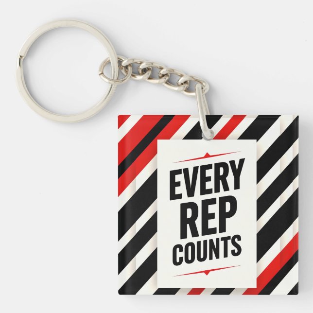 Bold Motivational Poster – “EVERY REP COUNTS” Keychain (Front)
