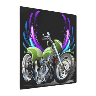 Bold Motorcycle and Wings Metal Art