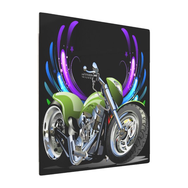 Bold Motorcycle and Wings Metal Art (Angled)