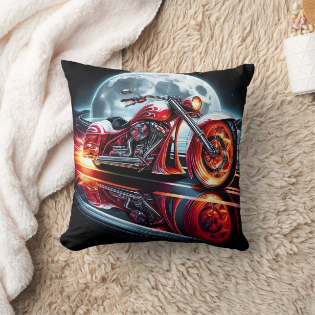 Bold motorcycle racing under a full moon throw pillow (Blanket)