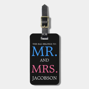 Bold Mr and Mrs Pink and Blue Luggage Tag