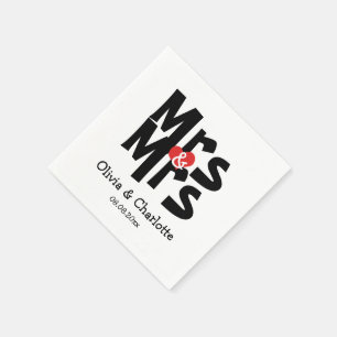 Bold Mrs and Mrs Modern Lesbian Wedding Napkins