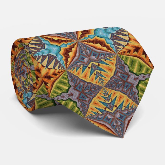 Bold Multi-color Abstract Pattern Statement Tie (Rolled)