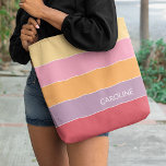 Bold Multi Color Block Stripes Art Pattern Tote Bag<br><div class="desc">Stylish and classy chic contemporary classic coral red,  violet-purple,  light orange,  pink,  and light yellow colored block stripes pattern design. With room to customize with name of your choice. Beautiful,  original and cool cover for the trend-savvy and art-loving hip trendsetter,  trendy look style motif lover.</div>