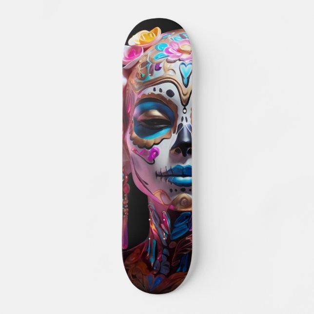 Bold Multicolored Sugar Skull  Skateboard (Front)