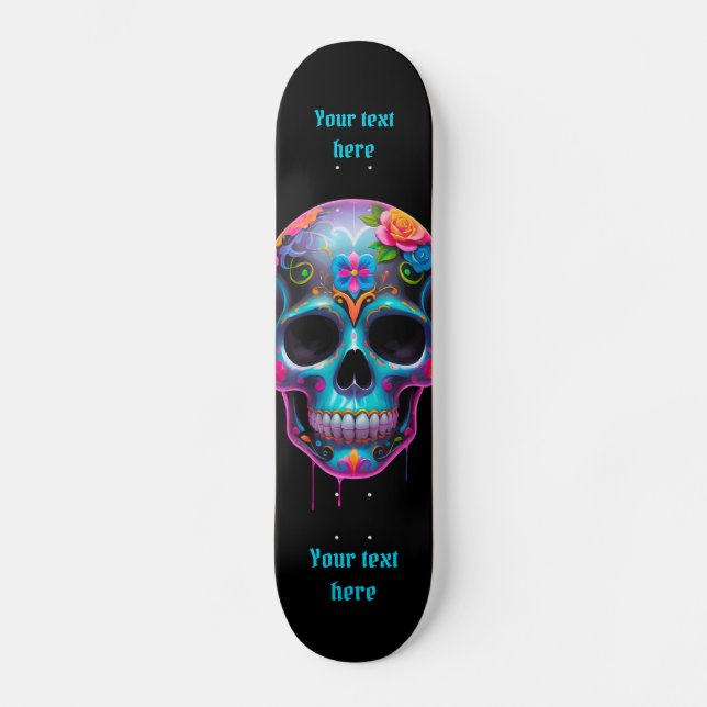 Bold Multicolored Sugar Skull  Skateboard (Front)