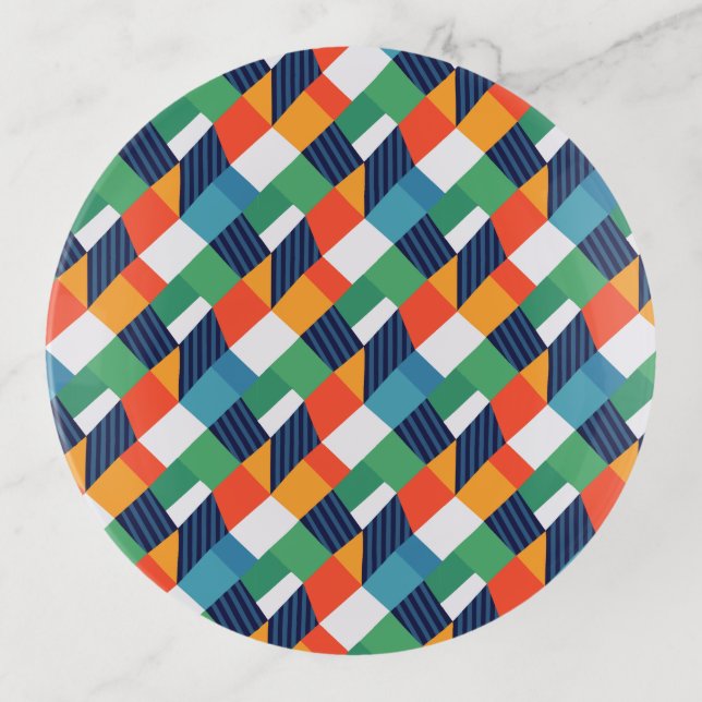 Bold Multicolour Geometric Abstract Trinket Tray (Front)