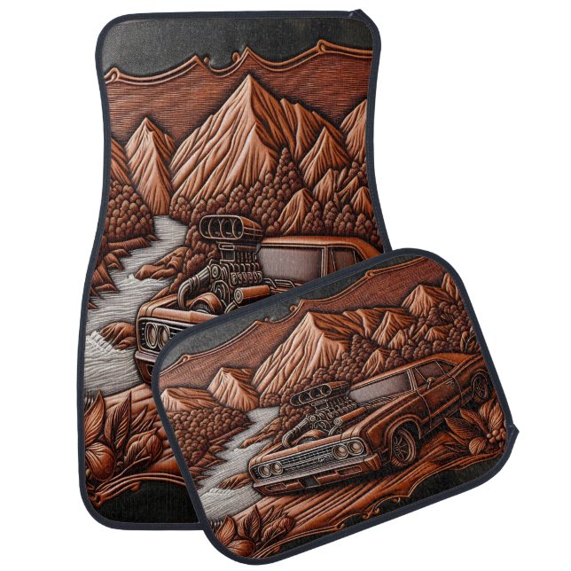 Bold Muscle Car in Scenic Bliss Car Floor Mat (Set)