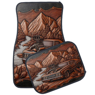 Bold Muscle Car in Scenic Bliss Floor Mat