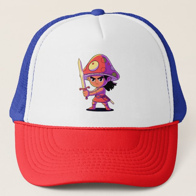  Bold Mushroom Fighter Cartoon Character Design Trucker Hat (Front)