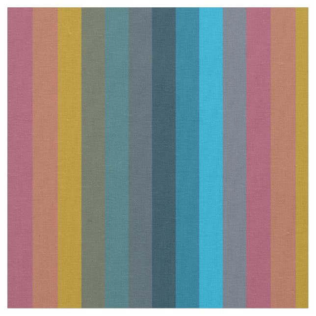 Bold Mustard & Teal Retro Stripes  Fabric (Close Up)