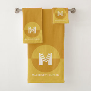 Bold Mustard Yellow Geometric Modern Monogram Bath Towel Set
