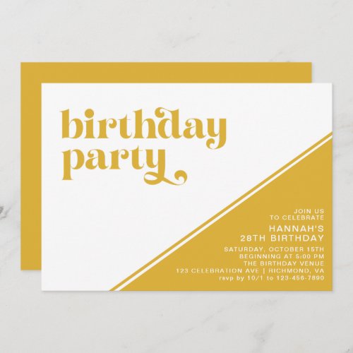 Bold Mustard Yellow  Modern Retro Boho Birthday Invitation