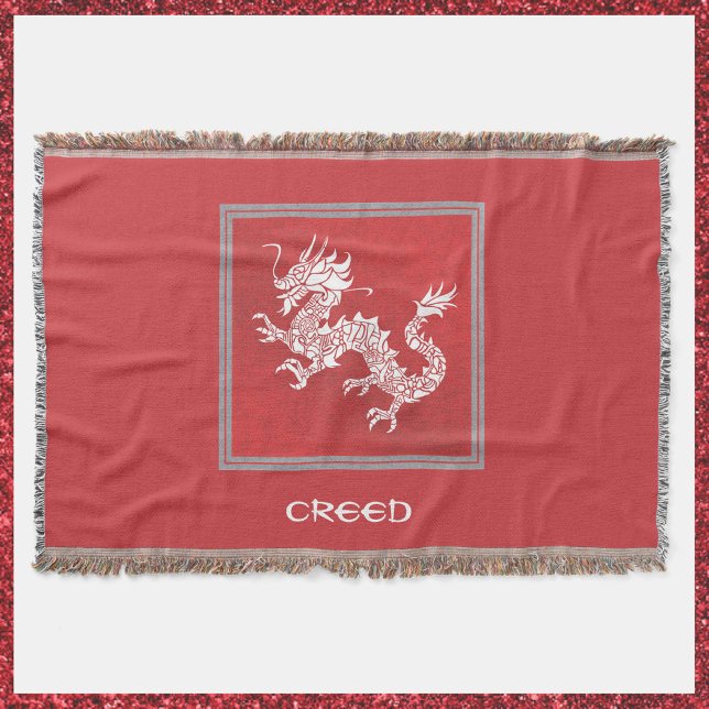 Bold Mythical Red and White Dragon  Throw Blanket (Creator Uploaded)
