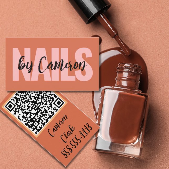 Bold Nail Artist Burnt Orange Background Script  Business Card (Creator Uploaded)