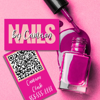 Bold Nail Artist Hot Pink Background Script Type Business Card