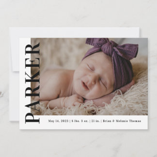 Bold Name Headline Photo Birth Announcement Card