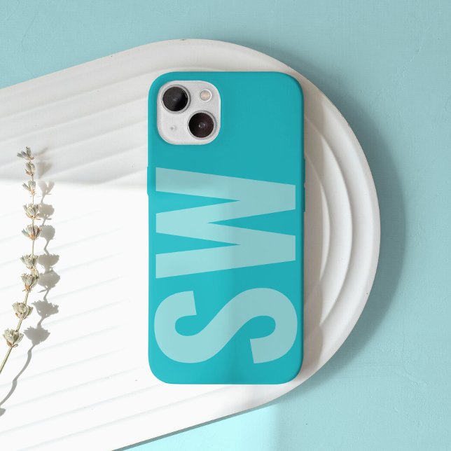Bold Name Initials Aqua Blue Custom Monogram  Case-Mate iPhone Case (Creator Uploaded)