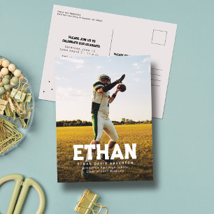 Bold name one photo sporty graduation invitation postcard