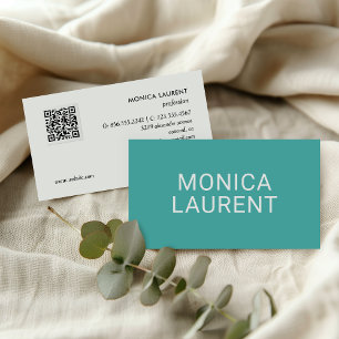 BOLD NAME QR CODE LOGO SOCIAL ICONS AQUA TEAL BUSINESS CARD