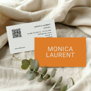 BOLD NAME QR CODE LOGO SOCIAL ICONS ORANGE BUSINESS CARD