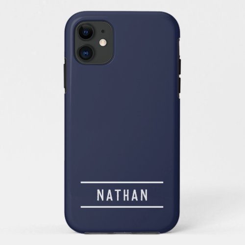 Bold Name  Simple Navy Blue iPhone 11 Case