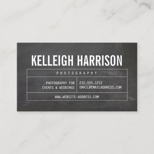 Bold Name with Vintage Grid on Chalkboard Business Card