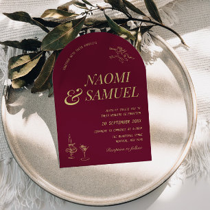 Bold Names Arch Burgundy Chartreuse Wedding Invitation