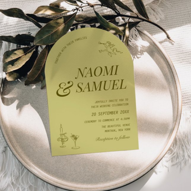 Bold Names Arch Chartreuse Wedding Invitation (Creator Uploaded)