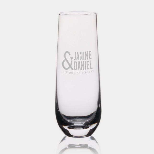 Bold Names & Heart Accent Wedding ID1055 Stemless Champagne Flute (Glassware)