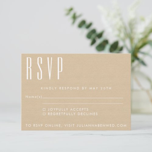 Bold Names Retro Typography Beige Kraft Wedding  RSVP Card