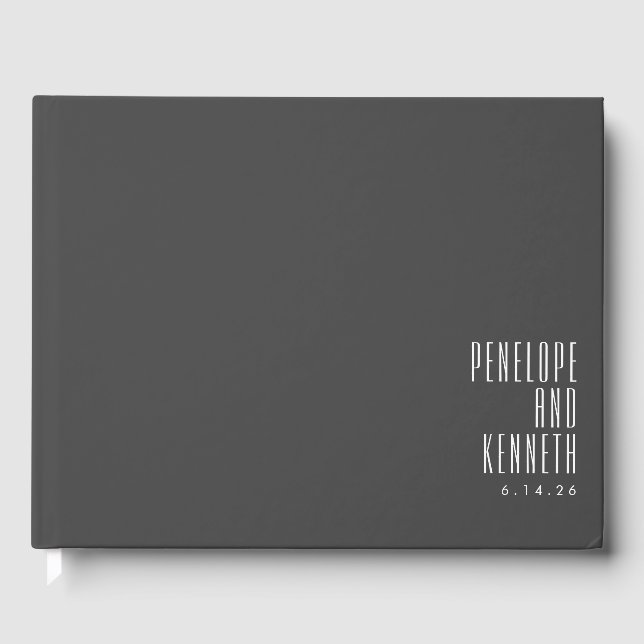 Bold Names Retro Typography Black White Wedding Guest Book (Front)
