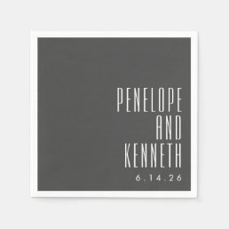 Bold Names Retro Typography Black White Wedding Napkins