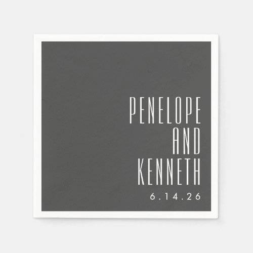 Bold Names Retro Typography Black White Wedding Napkins
