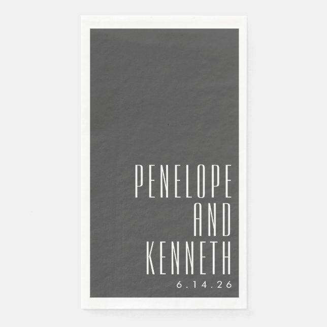 Bold Names Retro Typography Black White Wedding Paper Guest Towels (Front)