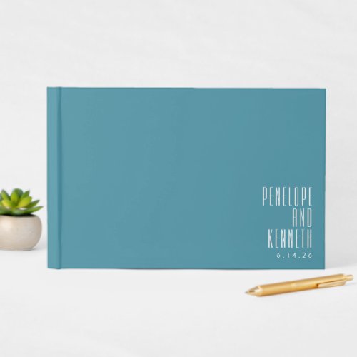 Bold Names Retro Typography Colorful Teal Wedding Guest Book