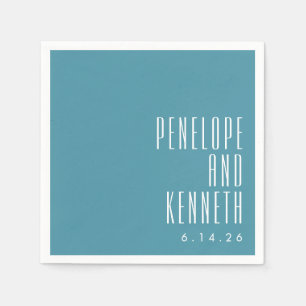 Bold Names Retro Typography Colorful Teal Wedding Napkins