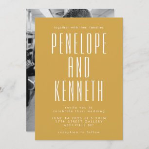 Bold Names Retro Typography Yellow Photo Wedding Invitation