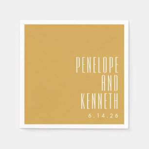 Bold Names Retro Typography Yellow Wedding Napkins
