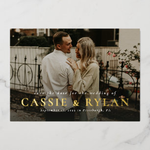 Bold names simple one photo save the date foil invitation
